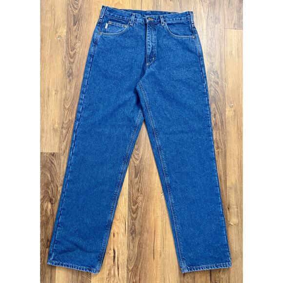 Carhartt Men's 34x34 Pants Flannel Lined Straight Blue Jeans,No Size Tag EUC - Picture 1 of 8
